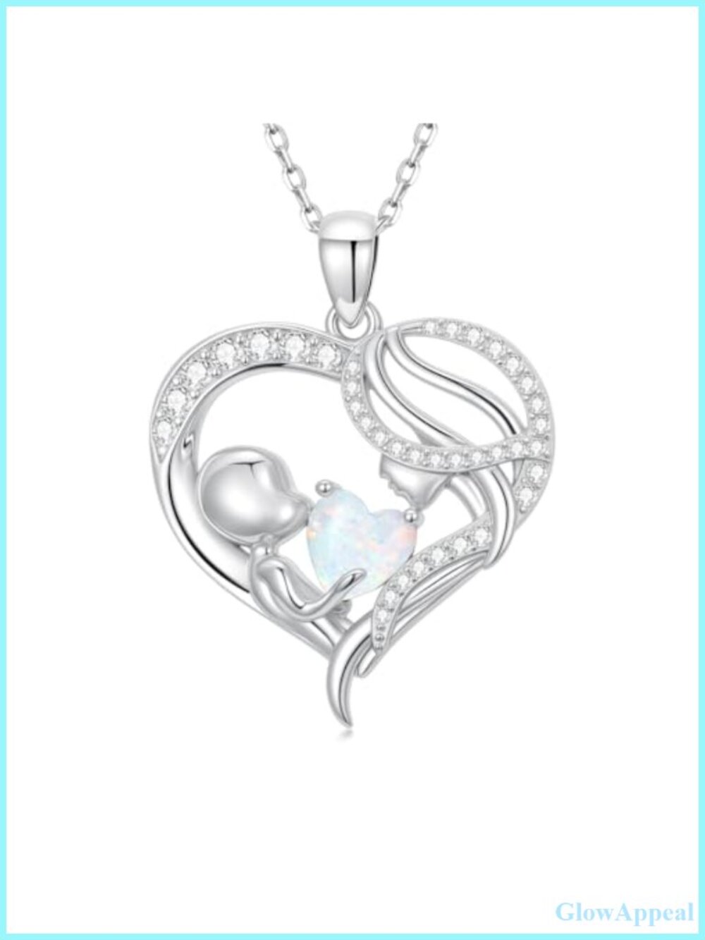 925 Sterling Silver Mom Necklace Opal Heart Pendant Gift for Women